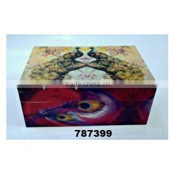 Wooden Box Painted Peacock Pair