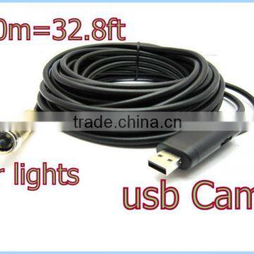 10m USB Cable Wire Tube Snake Inspection 4LED Camera