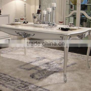 Classic furniture solid wooden carving white color dinning table