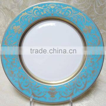 Bone china dinner plate with full decal of three colors