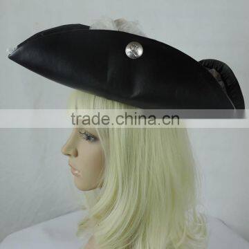 Leather Pirate of the Caribbean Hat Triangle Pirate Hat White Lace and Feathers photo-4