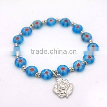 4mm silver beads bracelet , 8mm flat azure beads bracelet, elastic rosary alloy beads bangle