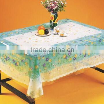 TJ-4100 Transparent emboossed tablecloth with golden & silver