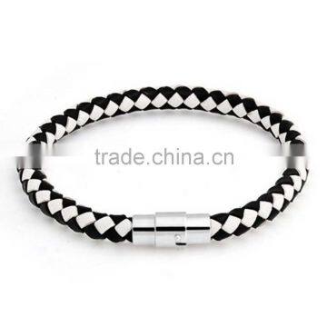 Fashion Braided Leather Mens Bracelet with Locking Stainless Steel Clasp