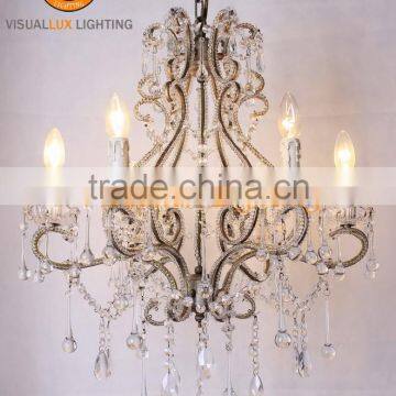 MC4015-6 medium size antique silver vintage clear crystal arm beaded Crystal Chandelier Indoor Lighting Ceiling Light