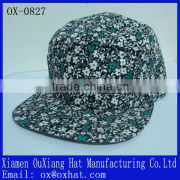 popular white and green floral image blank 5 panel cap