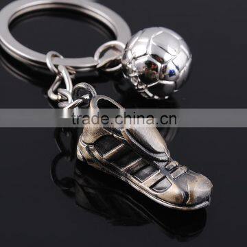 Wholesale metal football shoes with ball key chains/Metal football shoes key rings