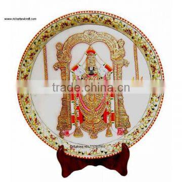 Indian Marble Thali Plate Handicraft Religious Gift Decor Miniature Painting God Tirupati Balaji Vishnu Rajasthan