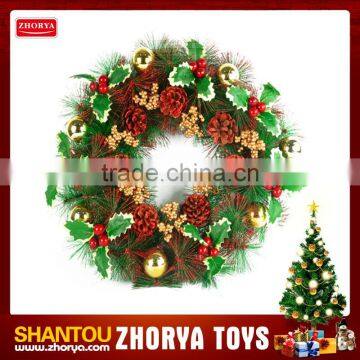 Hot sale Christmas wreath with PVC balls and flowers Christmas wreath frame flower wreath Christmas decoration toy with lights