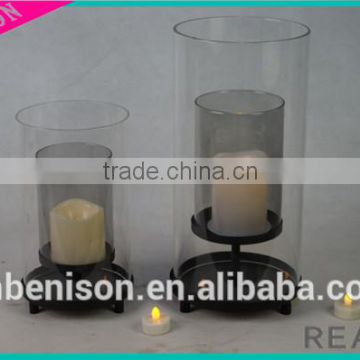 Double Glass Shade Metal Lantern Candle Holders With The LED Candle