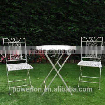 Bistro Set White With Foldable Table and Chairs Outdoor Furniture photo-2