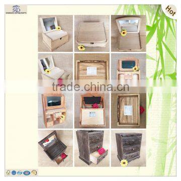 Makeup Tools Colored Layer Drawer Mirror Wooden Box