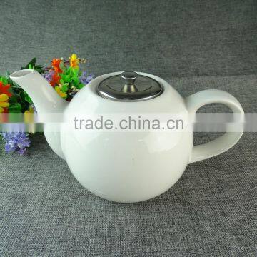 Fast Shipping White Porcelain Ceramic Tea Kettle Wtih Stainless Steel Lid