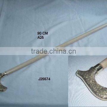 Brass Handle With Embossed Patterns Wooden Walking Stick