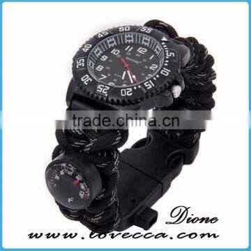 Hiking&camping 480 Paracord Survival Waterproof Quartz Watch Bracelet With Compass Thermometer Firestarter Whistle photo-3