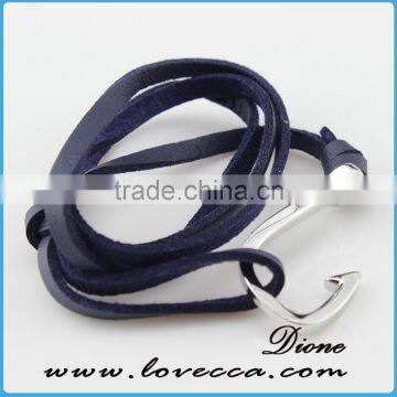 Fashion Mens Jewelry Custom Nautical Rope Leather Anchor Bracelet For Men photo-4