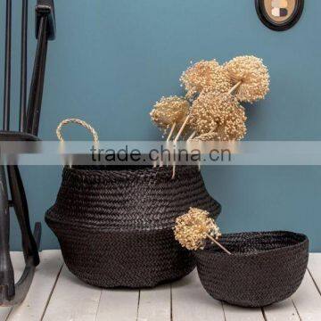 Black Seagrass Storage Basket/ Belly Seagrass Baskets for Home Decor photo-2