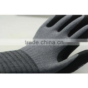 NMSAFETYanti Slip 13 Gauge Nylon and Spandex Liner Coated Balck Foam Nitrile and Grey Nitrile Stripes on Palm Safety Work Gloves photo-2