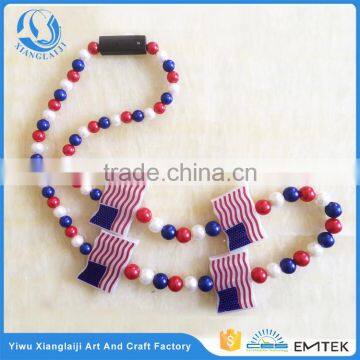 USA independence day LED flashing flag exquisite beads necklace