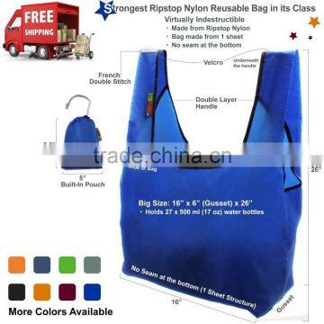 Eco Ripstop Nylon Foldable Reusable Bag Tote Grocery Bag Built-in Pouch photo-4