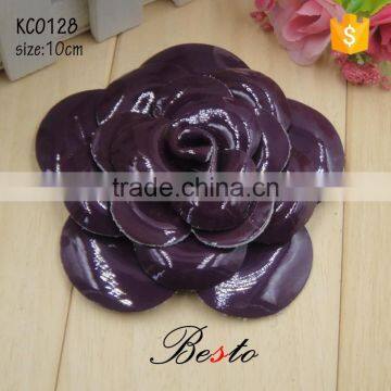 Fashion handmade ladies purple fake leather shoe flower accessory