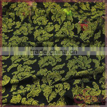 Metallic golden floral embroidery mesh fabric, shining all over embroidery design