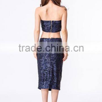 New Fashion Elegant Clothing Manufacturer Women Sequin Top and Skirt photo-4
