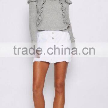 Long Sleeve Ruffle Knit Top Latest Saree Blouse Designs for Women photo-3