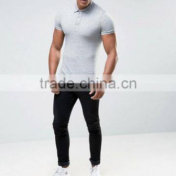 Custom Short Sleeve Two Button Placket Grey Men's Cotton/Spandex 200gsm Casual Slim Fit Anti Shrink Polo T-Shirt photo-4