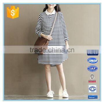 Polo Shirt Design Winter Korean Striped Dresses New Fashion Lady Dress