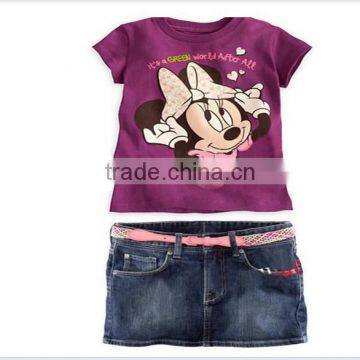 2014 new summer girls clothing suits kids fashion minnie t shirts+jeans skirts 2pcs outfits baby girls suits