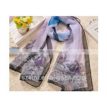 twill,plain,dobby Style and Long Style of Length flower silk scarves