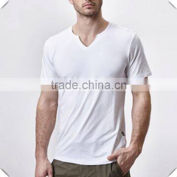 OEM fashion Mens 95% Cotton 5% Spandex Plain High Quality Slim Fit V slit neck Soft Comfort Color Mens Short Sleeve t shirts