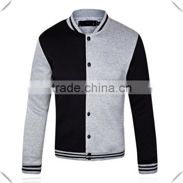 Grey/Black Contrsting Plain Mens Long Sleeve Hoodie Jacket New 2015 Classic Letter Baseball Uniform Slim Fit Hoodie Jacket OEM