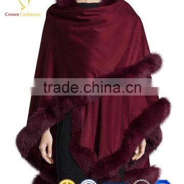 Ladies New Style Winter Wholesale Cashmere Poncho With Rabbit Fur Poncho photo-3