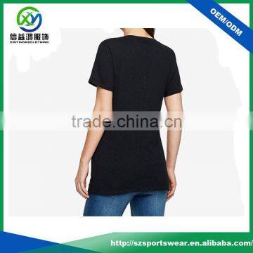 2017 Latest Shirt Designs Black Color v Neck Bamboo t Shirt for Women photo-2