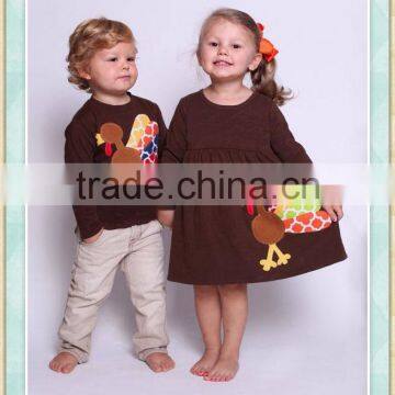 boutique clothing thanksgiving day turkey boys t-shirt thanksgiving dress shirt set brother sister sibling set turkey applique