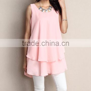 Fashionable Women Blouse With Pink Chiffon Layered Tunic Women Tops Women Wear GD90426-5