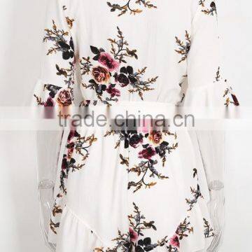 2017 New Chiffon White Chiffon Romper , Women Floral Jumpsuits photo-6