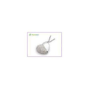 Silver USB 1.1 / 2.0 Crystal Heart USB Flash Drive Jewelry, Bulk USB Flash Drives