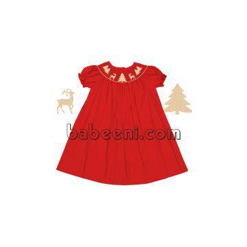 Christmas tree and reindeer smocked bishop dress - DR 2016