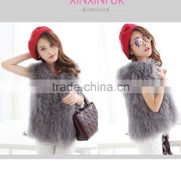 SJ144-01 Wholesale Curly Tibetan Mongolian Lamb Fur Gorgeous Soft Fur Vest