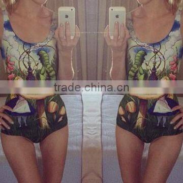 2013 New SEXY Women European ALICE AND CATERPILLAR SWIMSUIT - LIMITED One Piece Digital Print Backless Wetsuit S125-37