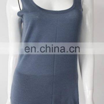 Summer Wear Sleeveless 14gg Knitted Women Pure Cashmere Tops photo-2