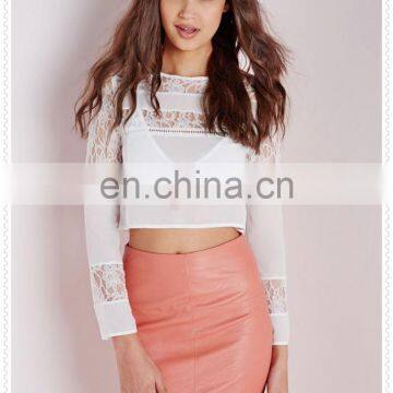 Hot Sale Elegant Women White Lace Fabric Long Sleeve Blouse Wholesale photo-3