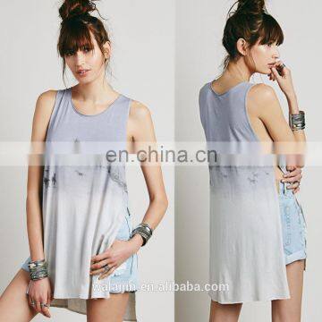 Round Neck Ladies Print Sleeveless t Shirt, Double Slit Tops photo-2