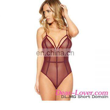 Hot sale Wine Strappy Caged Triangular bodysuit women