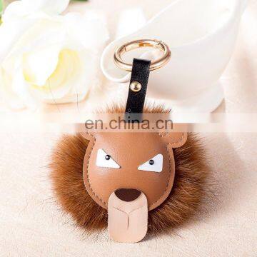 Creative Lion Head Fox Hair Ball Key Buckle Cartoon Animal Head Female Bag Pendant photo-3