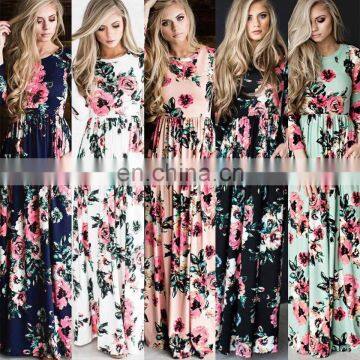 Muslim women flower printing soft jerssey fabric long abaya dress