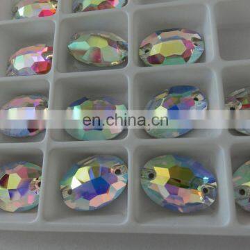 oval sew on glass flat back stone with holes china supplier sew on rhinestones